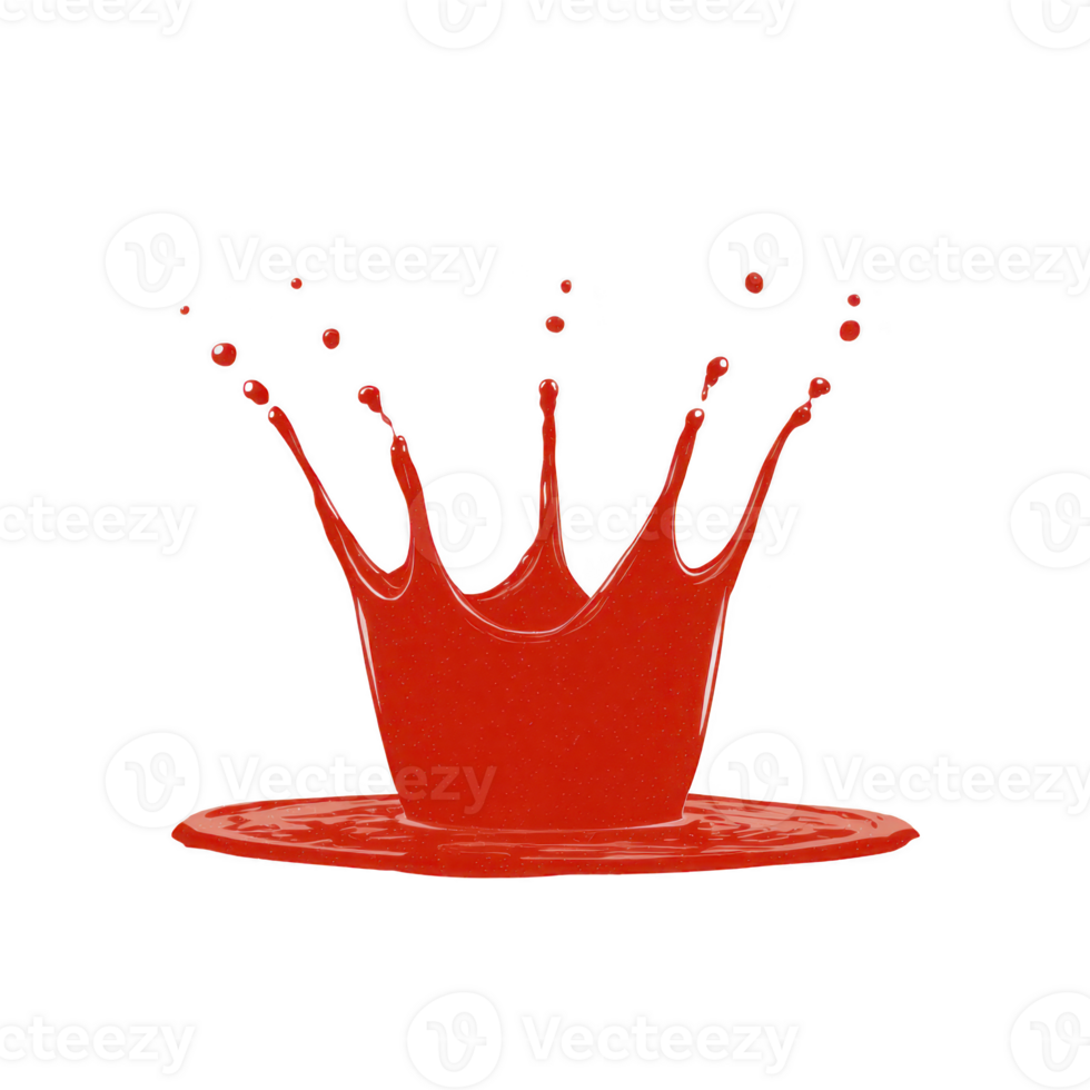 Vibrant red liquid splash forms crown shape, captured mid air against transparency background, showcasing dynamic motion and fluidity png