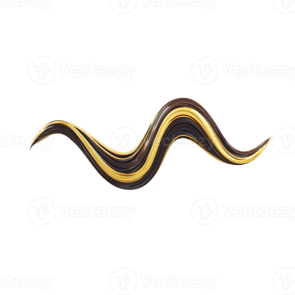 Wavy, abstract golden line with smooth gradient effect on transparent background, creating dynamic and elegant visual png