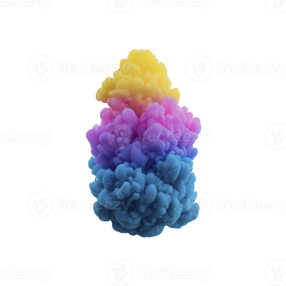Vibrant cloud of colorful smoke swirls in gradient of yellow, pink, and blue against transparency background, creating mesmerizing and dynamic visual effect png