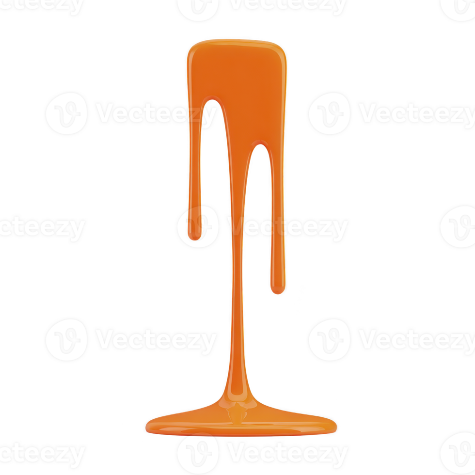 Vibrant orange liquid drips down in smooth, glossy stream, creating visually striking and artistic effect. fluidity and rich color evoke sense of creativity and energy png