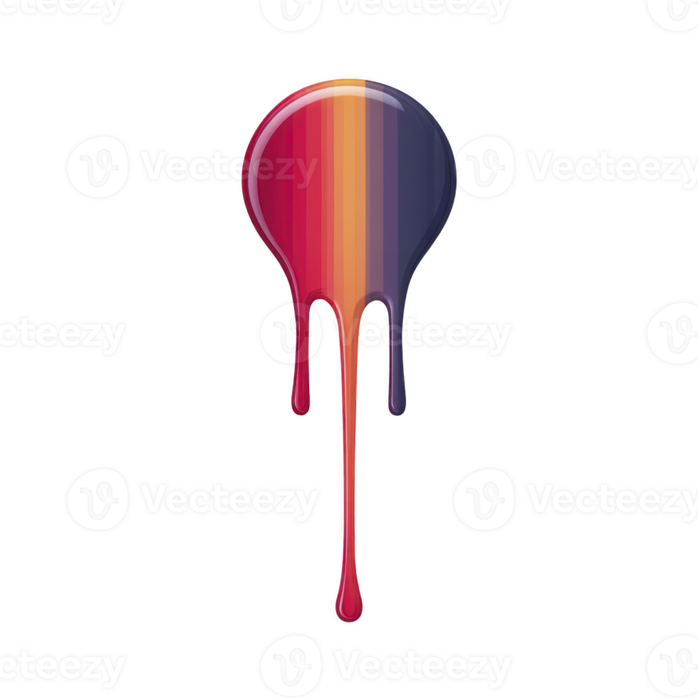 Vibrant, multicolored paint drip design featuring vertical stripes of red, orange, yellow, purple, and blue, creating dynamic and artistic effect png