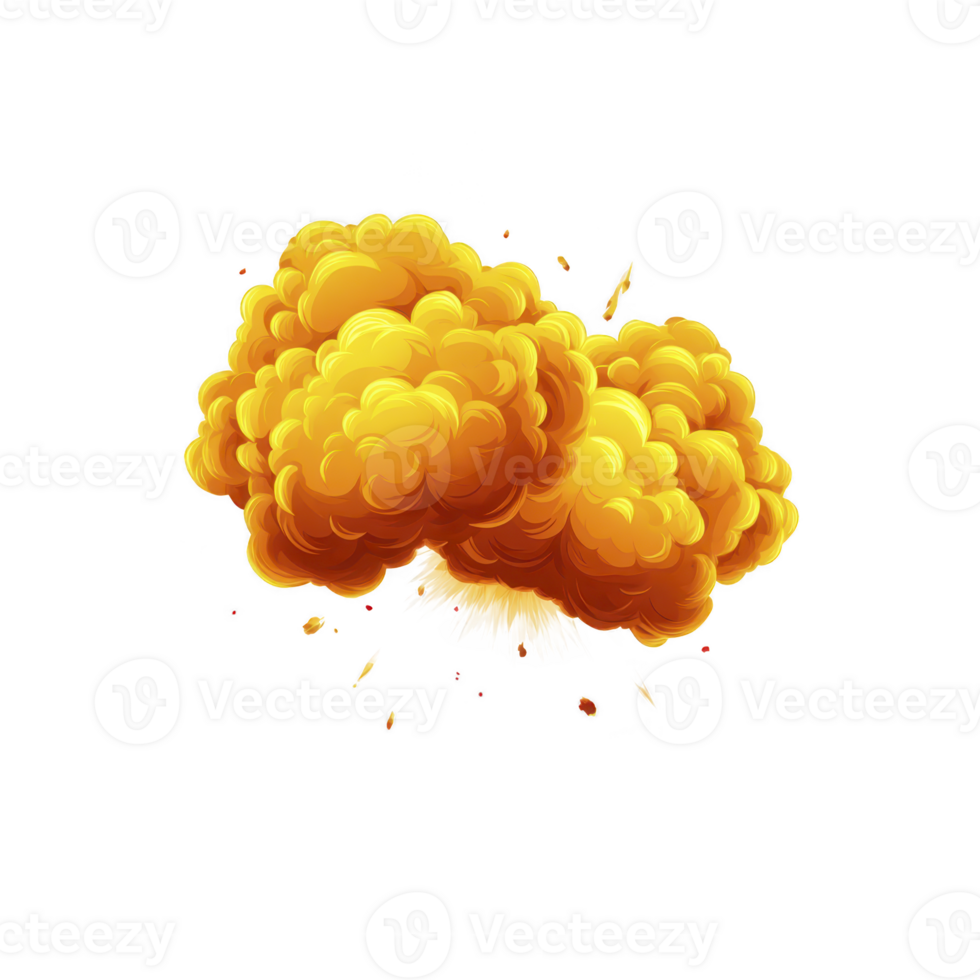 Vibrant explosion of orange and yellow smoke with dynamic energy and fiery details, creating dramatic and intense visual effect png