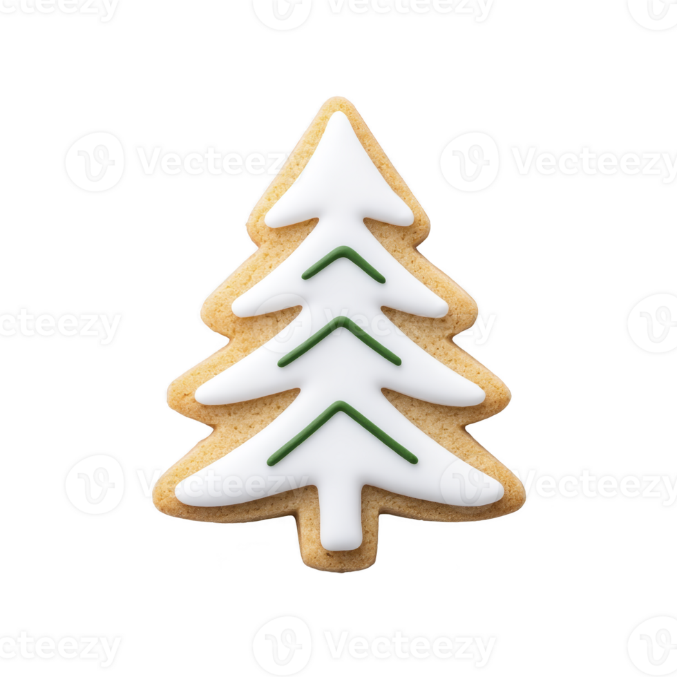 Festive Christmas tree shaped cookie is decorated with white and green icing, creating cheerful holiday treat. cookie simple design captures essence of seasonal celebrations png