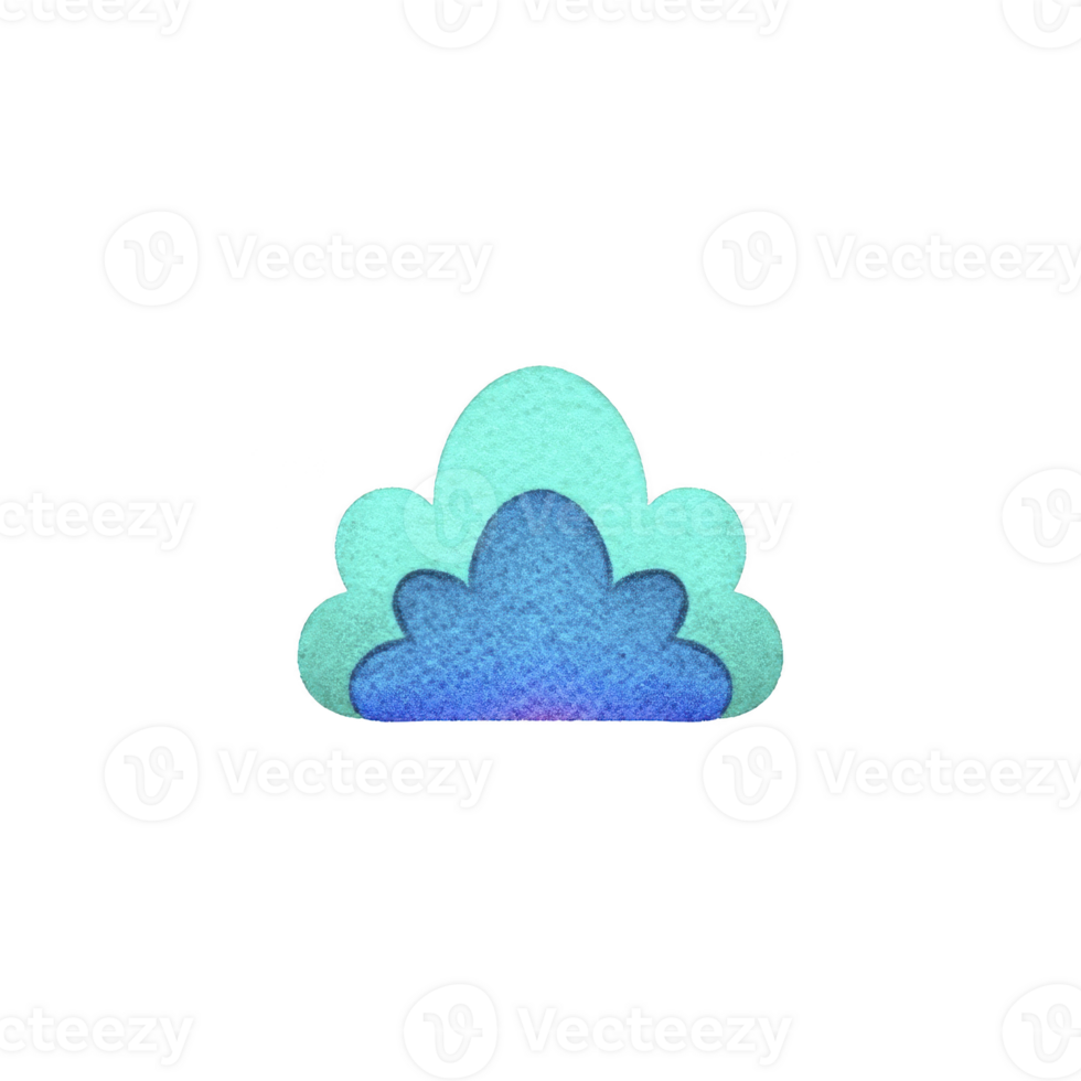 Colorful, layered cloud illustration with shades of blue and green, creating whimsical and playful design. cloud has textured appearance, adding depth and interest png