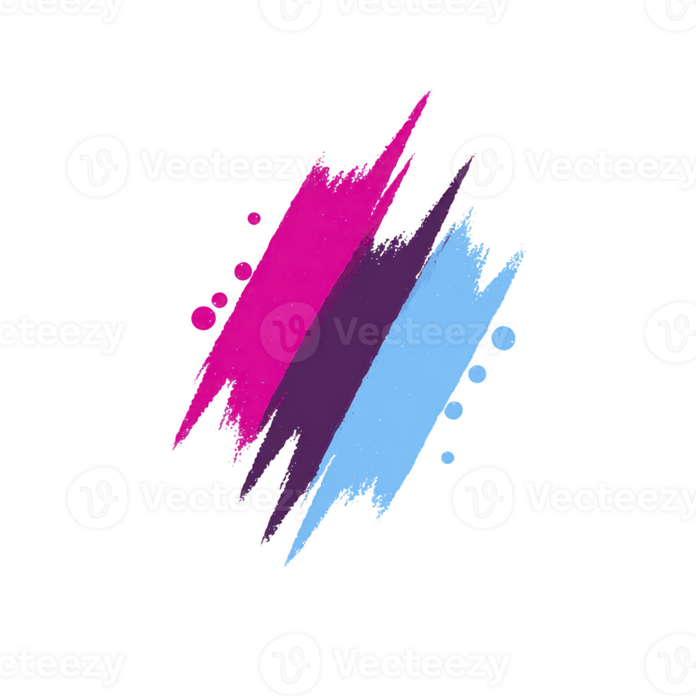 Vibrant abstract design features bold brush strokes in pink, purple, and blue, creating dynamic and artistic composition. splashes and strokes convey energy and creativity png