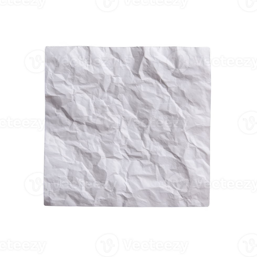 Crumpled white paper sheet with visible creases and texture, isolated on transparency background. paper appears to be square and is commonly used for art or design projects png