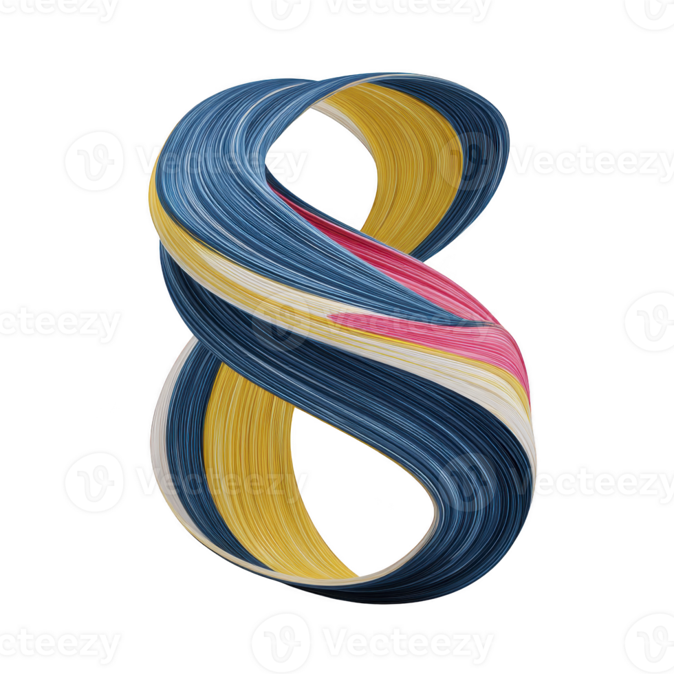 Colorful abstract sculpture forms infinity loop with intertwined strands of blue, yellow, pink, and white, creating dynamic and modern art piece png