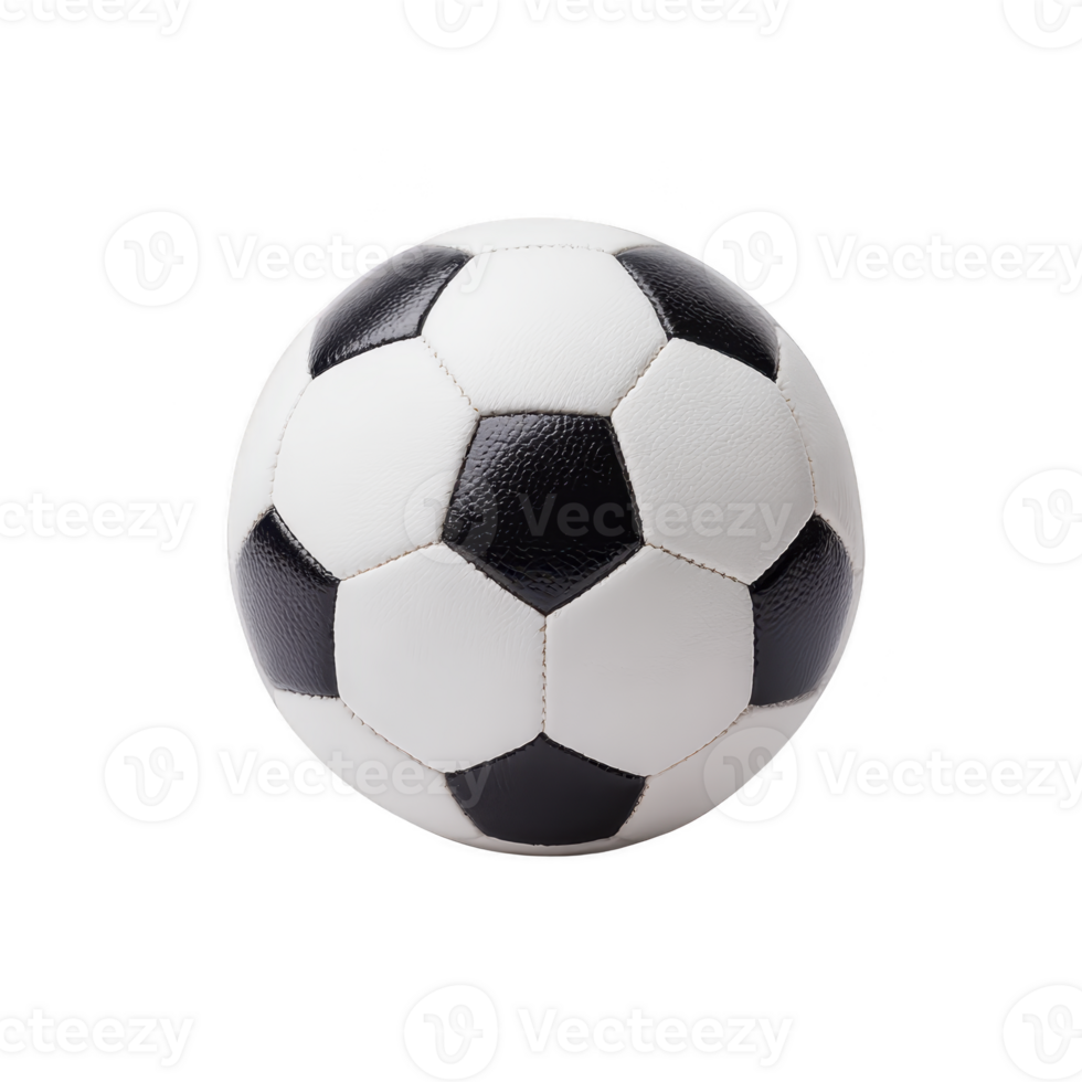 Classic black and white soccer ball isolated on transparency background, showcasing its hexagonal and pentagonal pattern. ball appears new and ready for play png