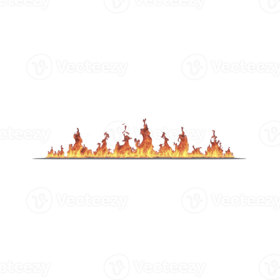 Row of vibrant flames burns against transparency background, creating striking and intense visual effect. fiery display showcases shades of orange, red, and yellow, evoking sense of heat png