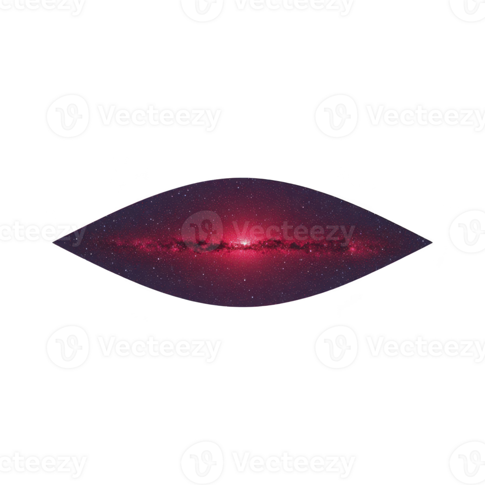 Vibrant, elliptical galaxy with glowing red core and scattered stars set against transparency background, evoking sense of cosmic wonder and mystery png