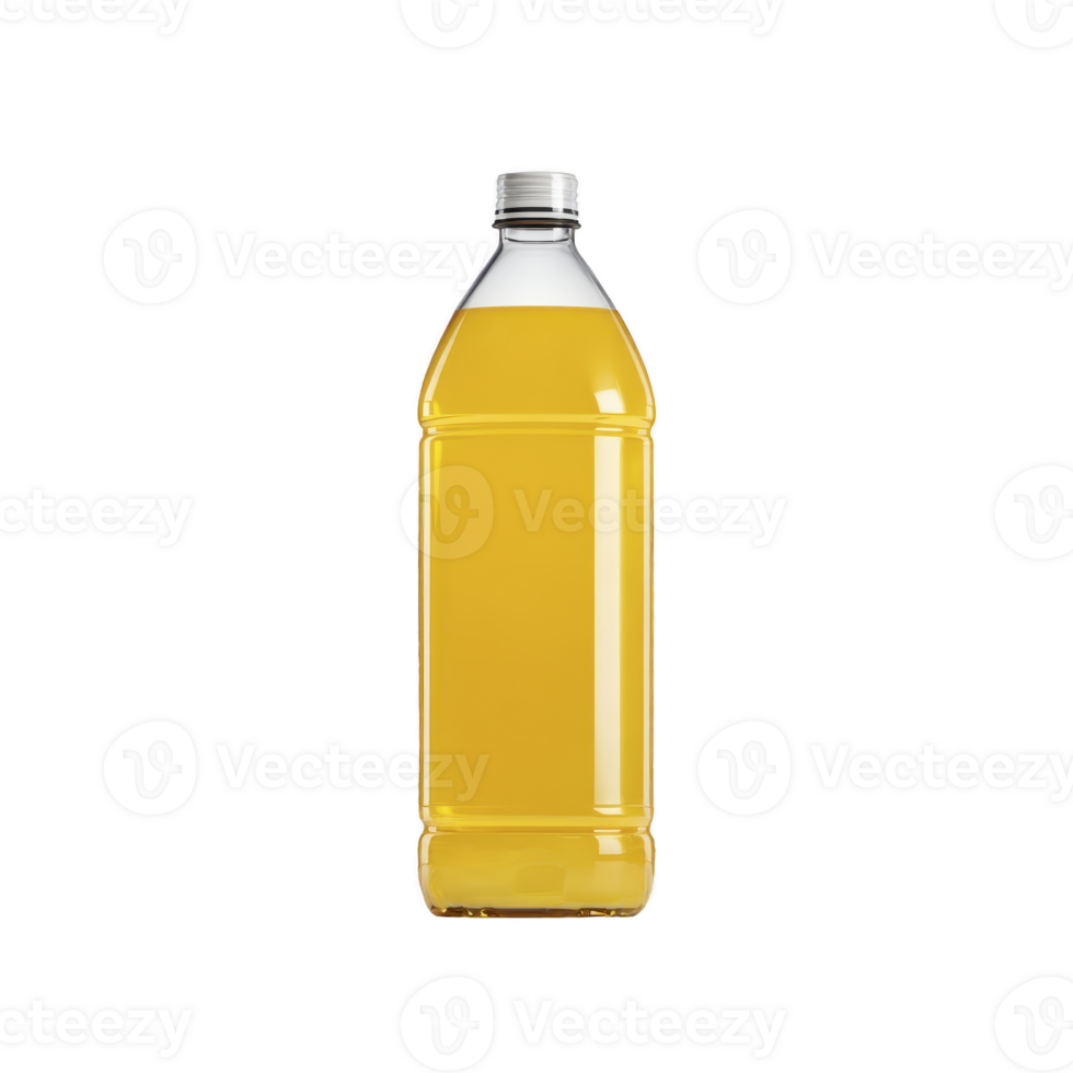 Clear plastic bottle filled with orange liquid, possibly juice, stands against plain background. bottle has screw cap and simple cylindrical shape, emphasizing its contents png