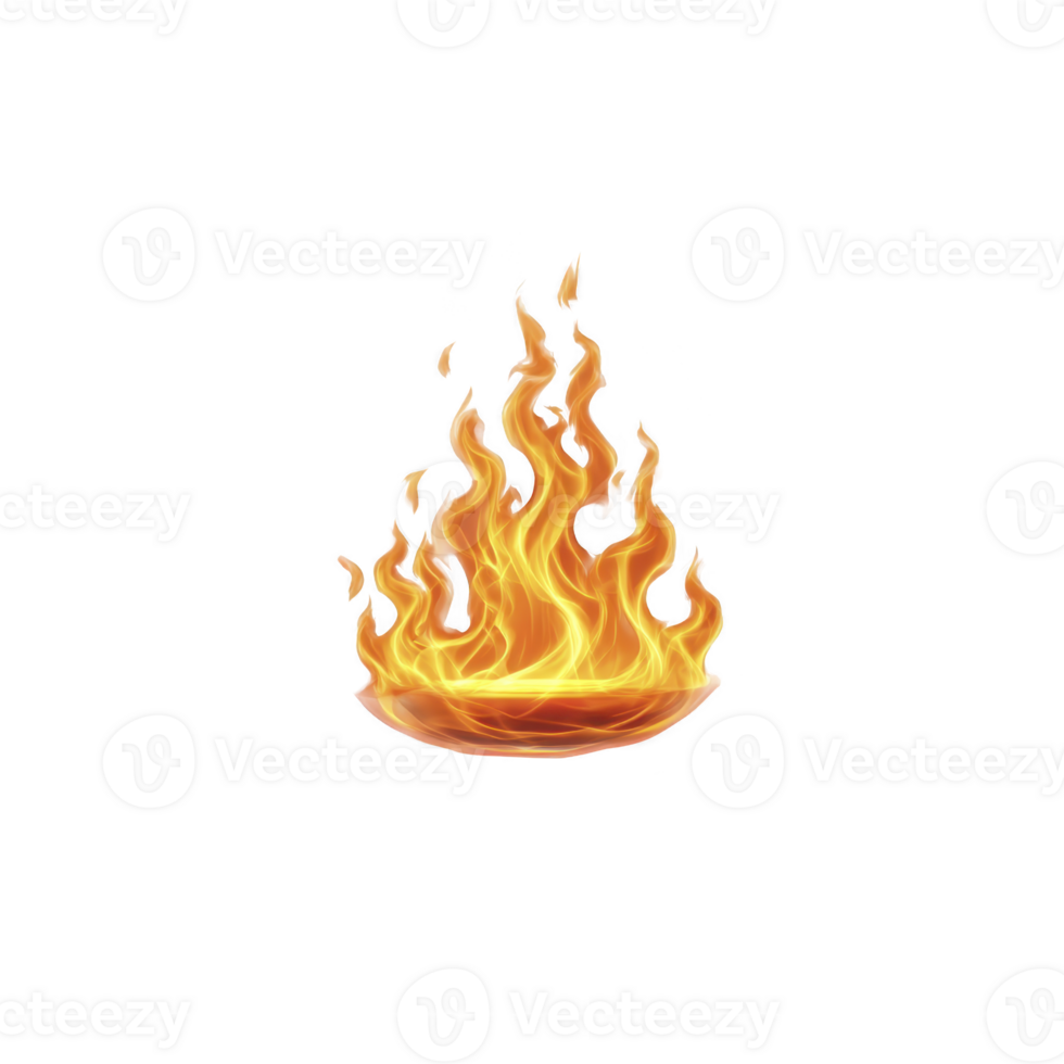 Vibrant illustration of blazing fire with dynamic flames rising upward, set against transparent background. fiery design conveys warmth and energy, ideal for creative projects png