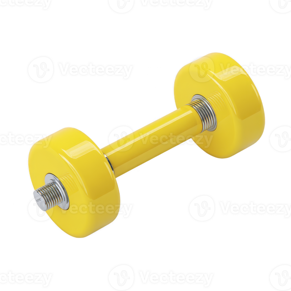 Bright yellow dumbbell with shiny metal handle, perfect for home workouts and strength training. Its vibrant color adds cheerful touch to any fitness routine png