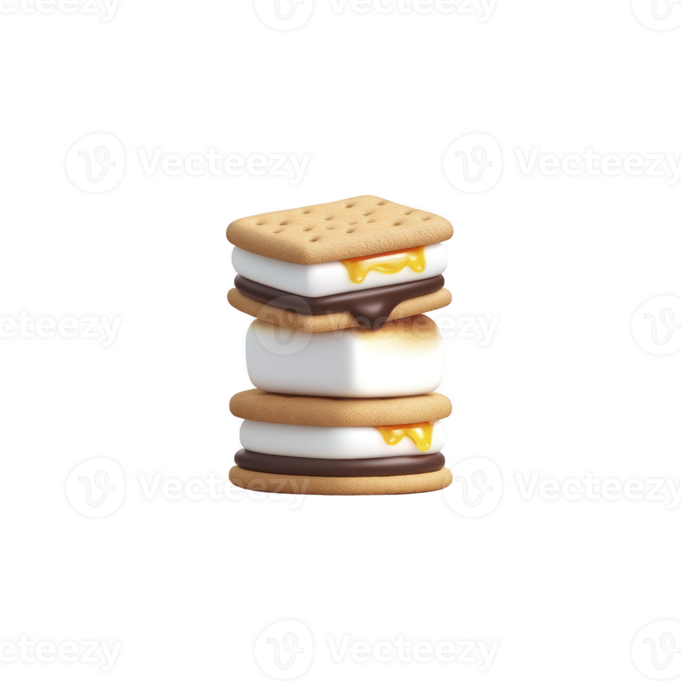 Stack of delicious smores with melted chocolate and gooey marshmallows between crispy graham crackers, creating tempting treat png