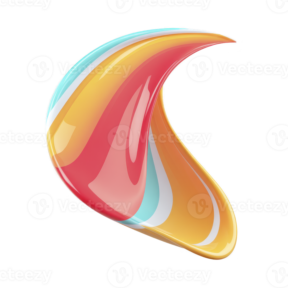 Colorful, abstract 3D shape with smooth, glossy surfaces and vibrant hues of red, yellow, and blue, resembling twisted ribbon or wave png