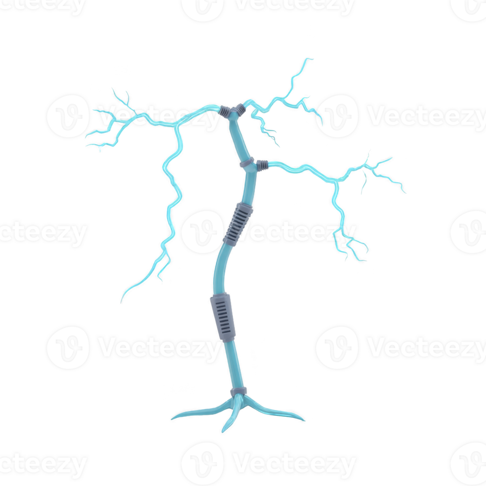 Stylized illustration of blue lightning bolt with mechanical elements, resembling futuristic or cybernetic design. bolt features segmented parts, giving it technological appearance png
