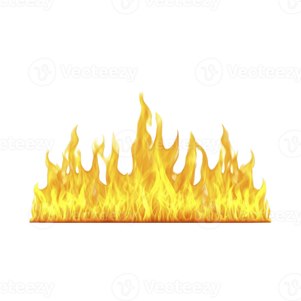 Row of bright, yellow flames with transparent background, creating dramatic and intense effect. fire appears dynamic and lively, suitable for design projects png