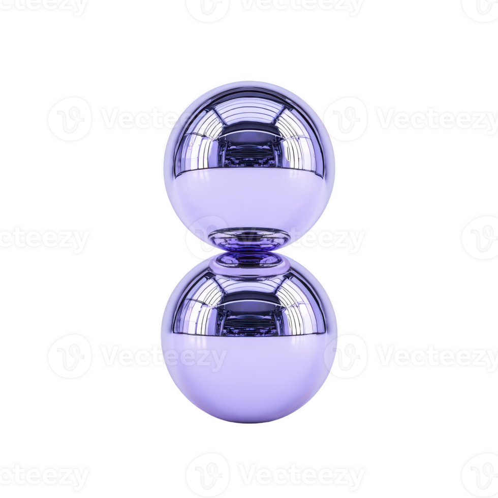 Reflective, metallic purple sculpture features two stacked spheres, creating modern and abstract design. smooth surface reflects light, adding futuristic and artistic touch png