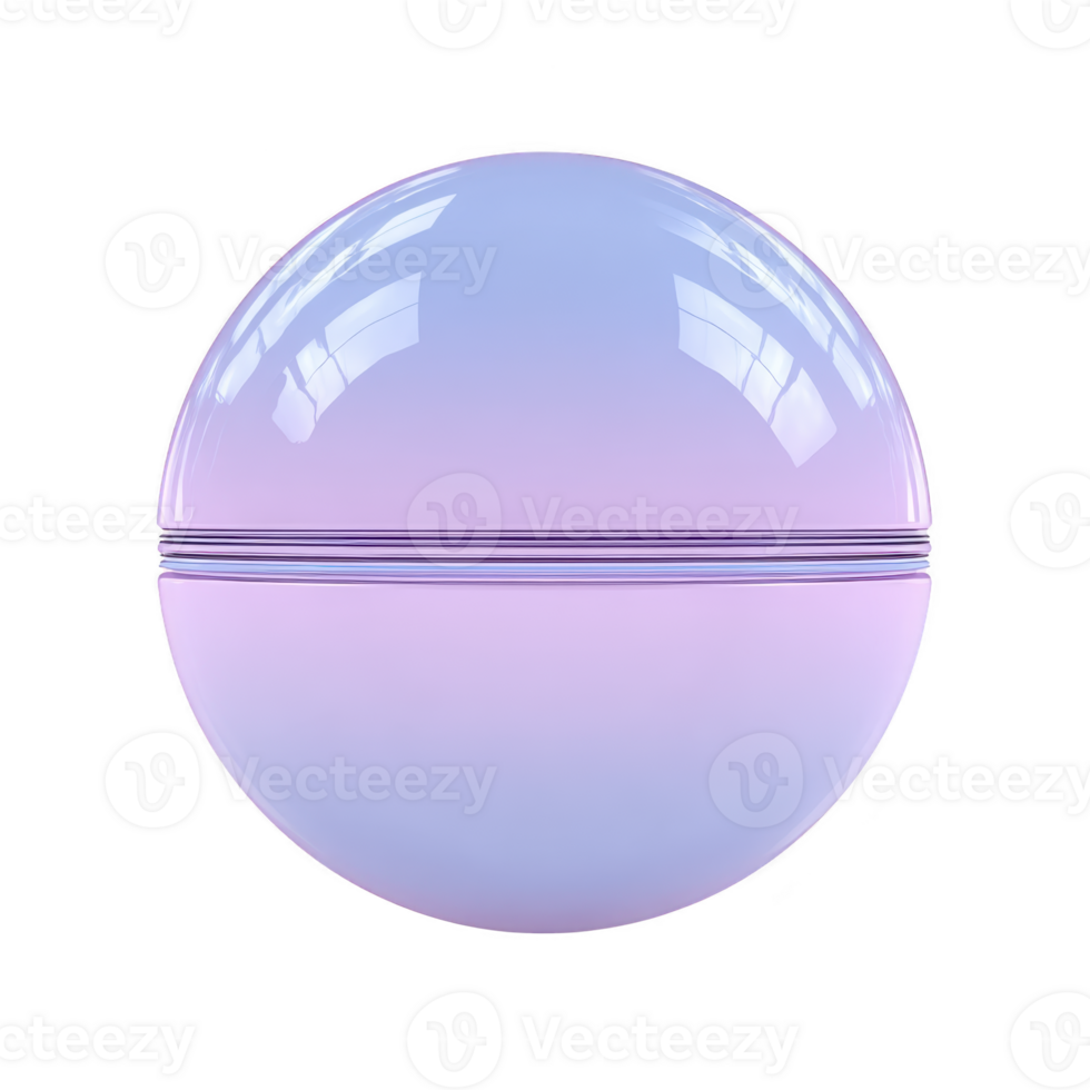 Glossy, spherical object with smooth surface and gradient of pastel colors, including purple and blue, reflecting light. sphere has horizontal seam dividing it into two halves png
