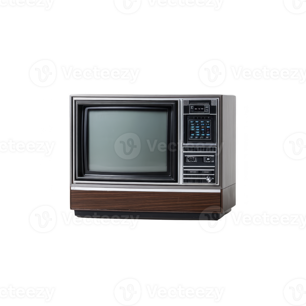 Vintage television set with wood paneled exterior and retro design, featuring small screen and manual controls, evokes nostalgia for classic home entertainment png