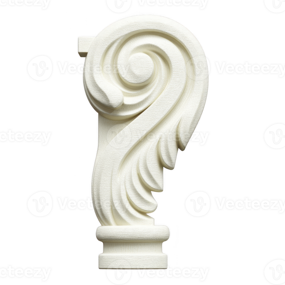 Ornate white corbel with intricate scrollwork and leaf patterns, showcasing classic architectural design. elegant curves and detailed craftsmanship evoke sense of timeless beauty png