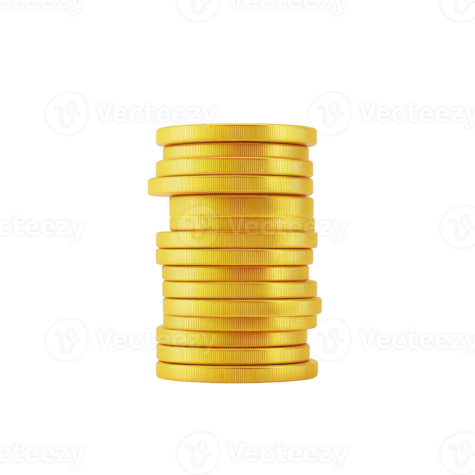 Stack of shiny gold coins is neatly arranged against plain background, symbolizing wealth and prosperity. coins are perfectly aligned, showcasing their smooth, reflective surfaces png