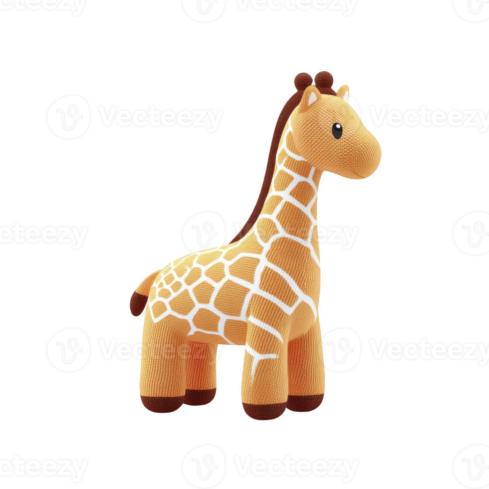 Cute plush giraffe toy with yellow body and white spots, featuring friendly expression. toy is designed for children and is made of soft fabric, perfect for cuddling png