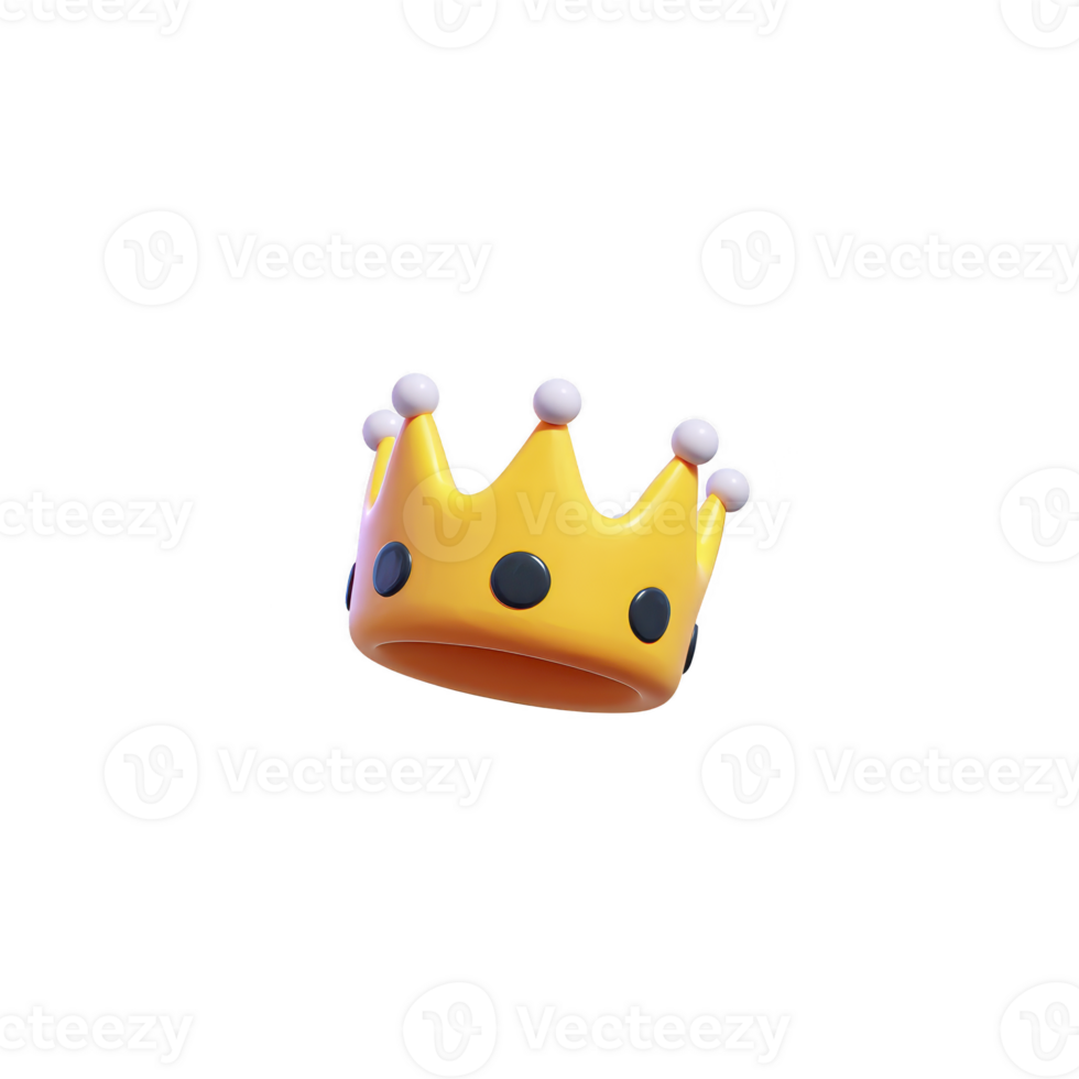 3D illustration of yellow crown with black dots and white tips, floating against transparent background. crown has playful and cartoonish design, evoking sense of fun and royalty png