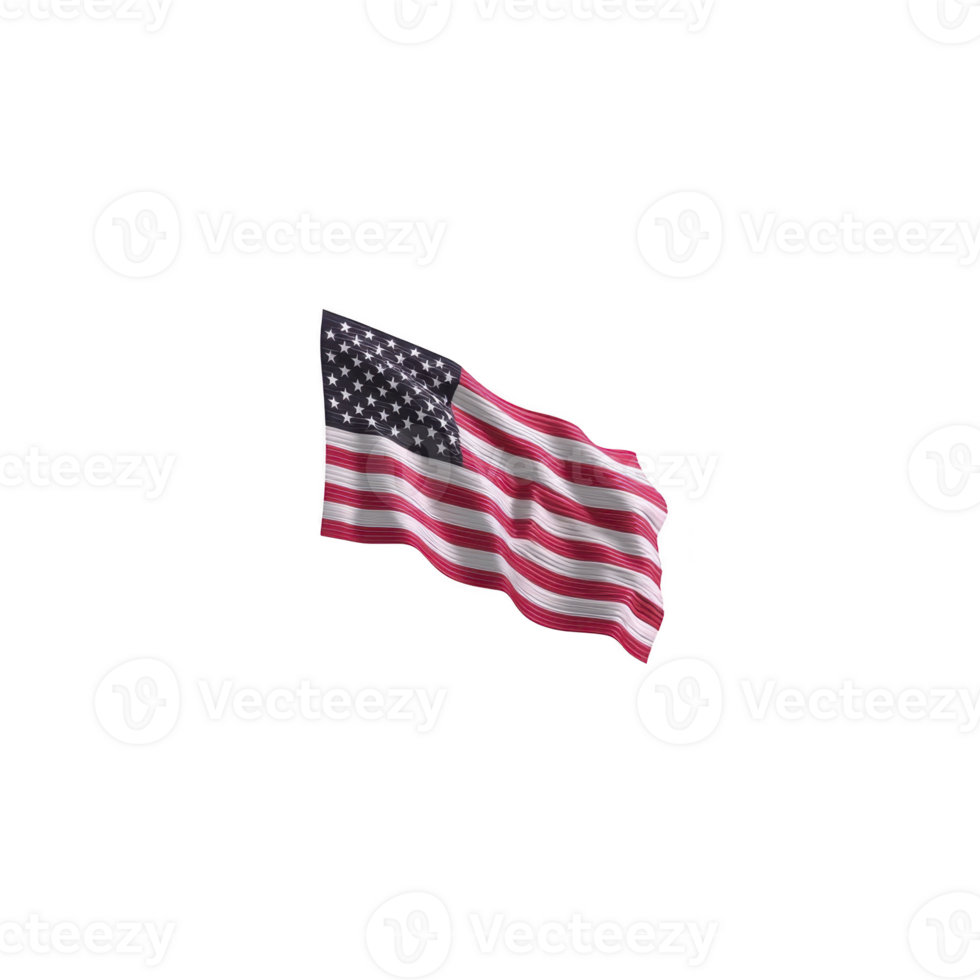 Image shows waving American flag with red, white, and blue colors, featuring stars and stripes, symbolizing patriotism and national pride png