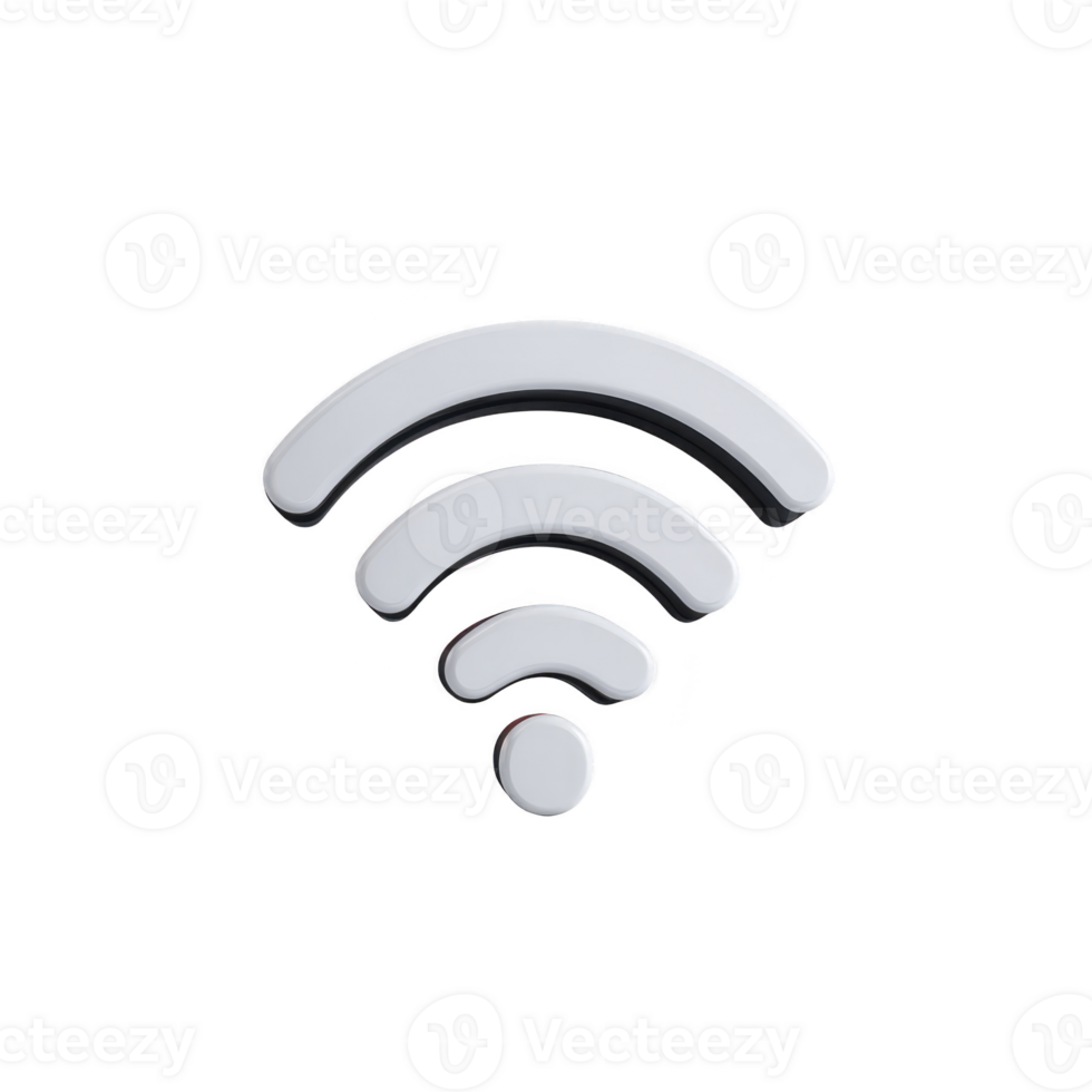 3D illustration of Wi Fi symbol with glossy, metallic finish, representing wireless connectivity and internet access. symbol is isolated on transparency background png