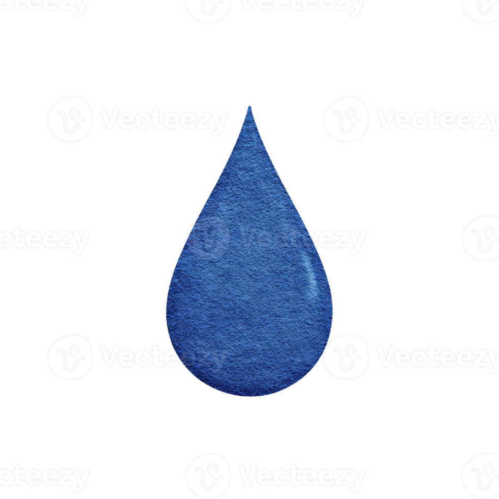 Textured blue water droplet shape on transparency background symbolizes purity and freshness. simple design emphasizes droplet smooth contours and vibrant color png