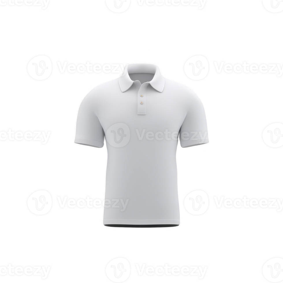 Plain white polo shirt with short sleeves and collar is displayed against transparent background. shirt features buttoned placket and is designed for casual wear png