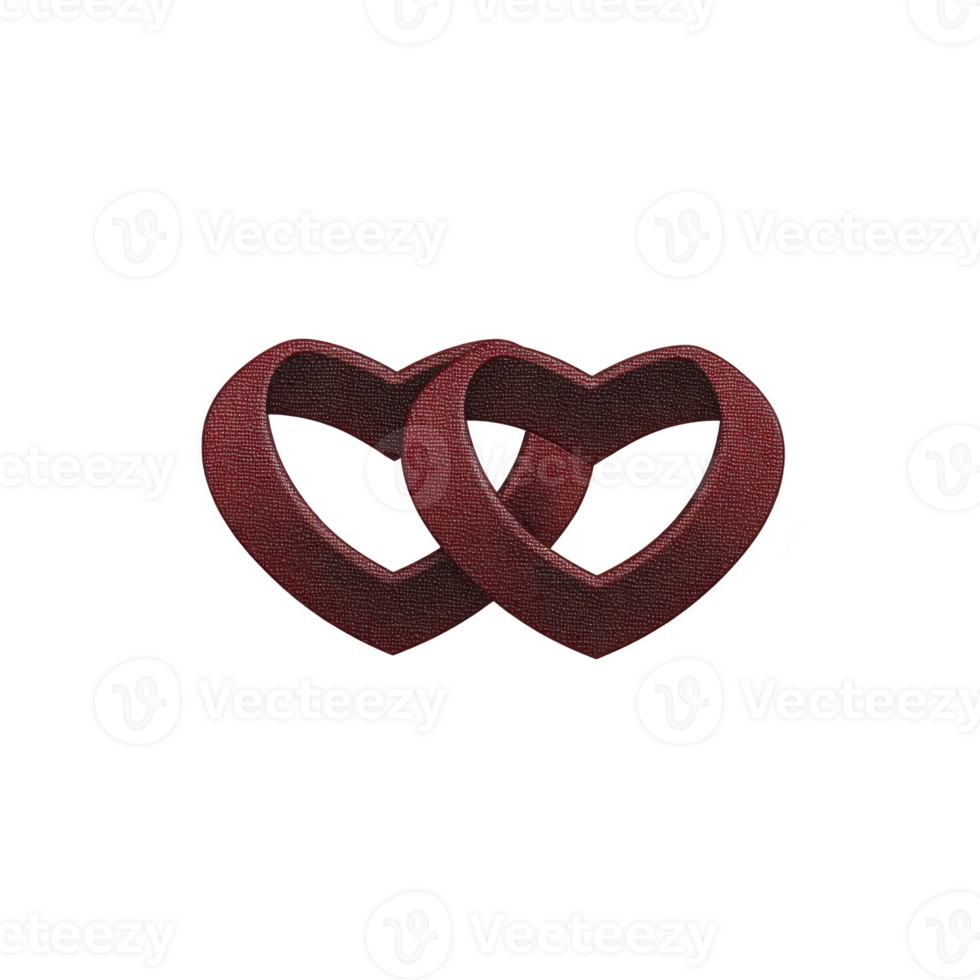 Two intertwined red heart shapes symbolize love and connection, set against transparent background. design is simple and elegant, perfect for romantic themes or Valentine Day png