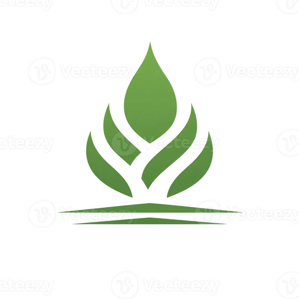 Green abstract leaf logo design with modern and minimalist style, featuring layered leaf shapes forming symmetrical pattern. design conveys sense of nature and growth png