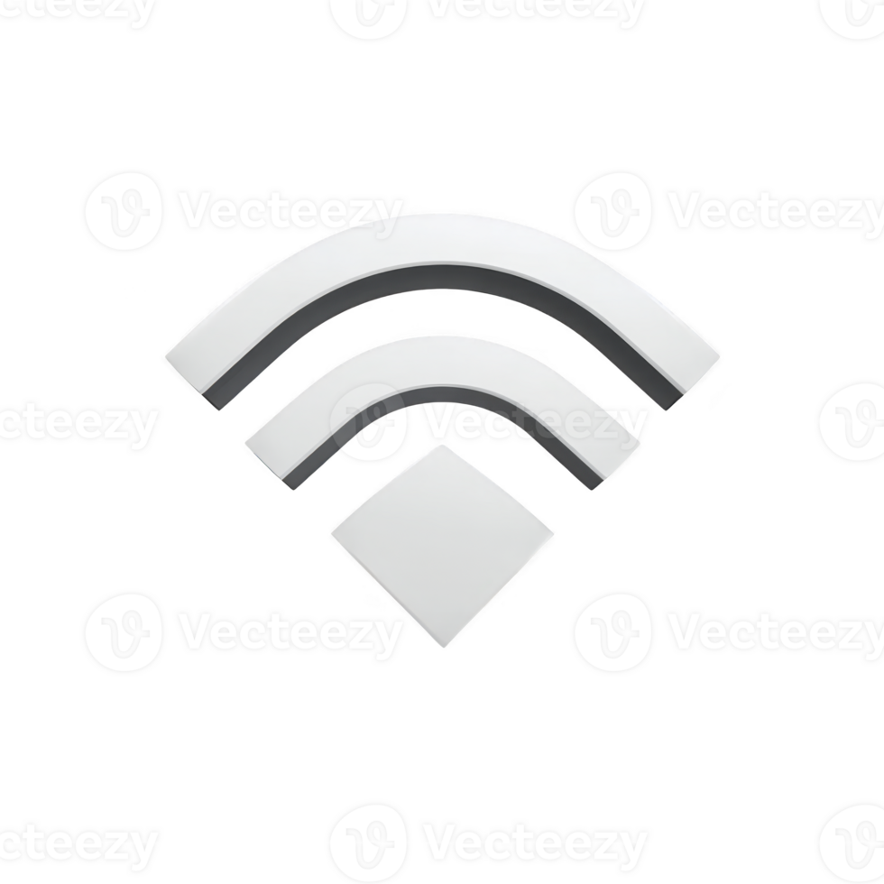 3D white Wi Fi symbol on transparency background, representing wireless connectivity and internet access. minimalist design emphasizes technology and communication png