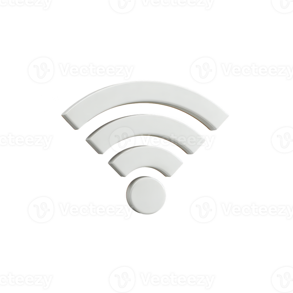 White 3D Wi Fi symbol on transparent background represents wireless internet connectivity. minimalist design emphasizes technology and communication in modern context png