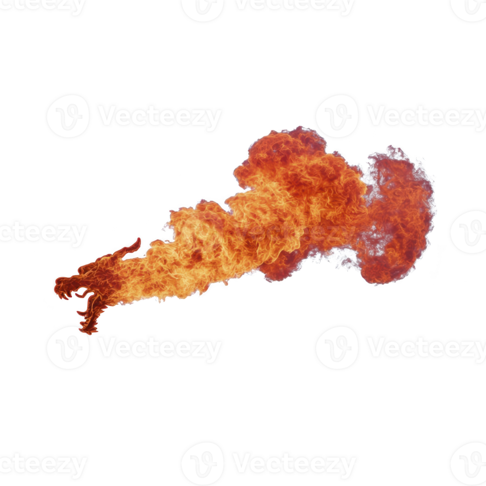 Dynamic burst of orange and red flames with smoke trails against transparent background, creating dramatic and intense visual effect png