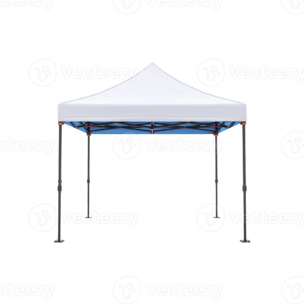 White pop up canopy tent with peaked roof and adjustable legs, ideal for outdoor events and providing shade. structure is portable and easy to set up png