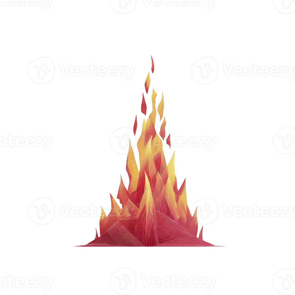 Stylized illustration of vibrant, abstract fire with red and yellow flames, creating dynamic and energetic visual. design features sharp, angular shapes that give modern and artistic feel png