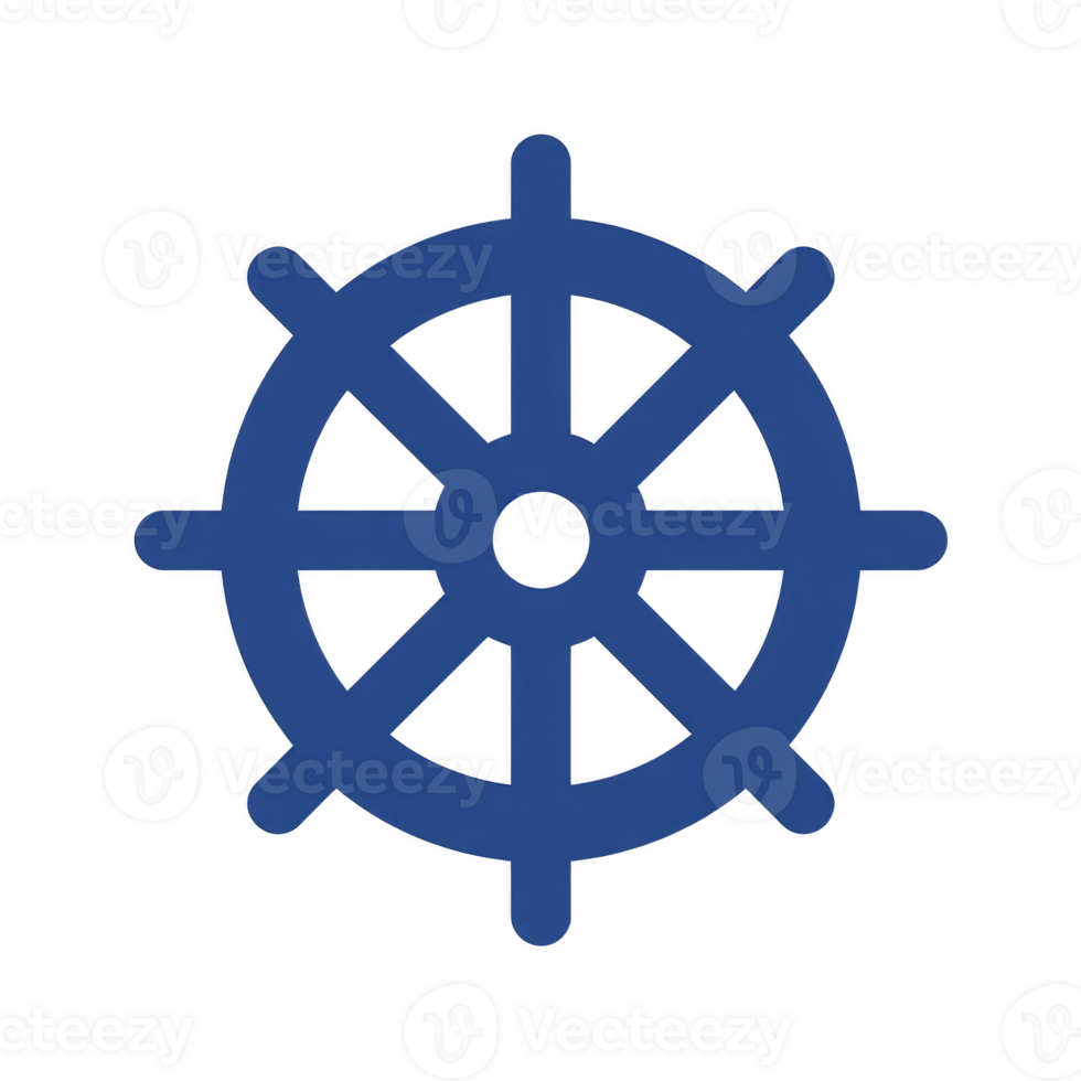 Blue ship wheel icon symbolizes navigation and control, often associated with maritime themes or leadership concepts. simple design conveys direction and guidance png