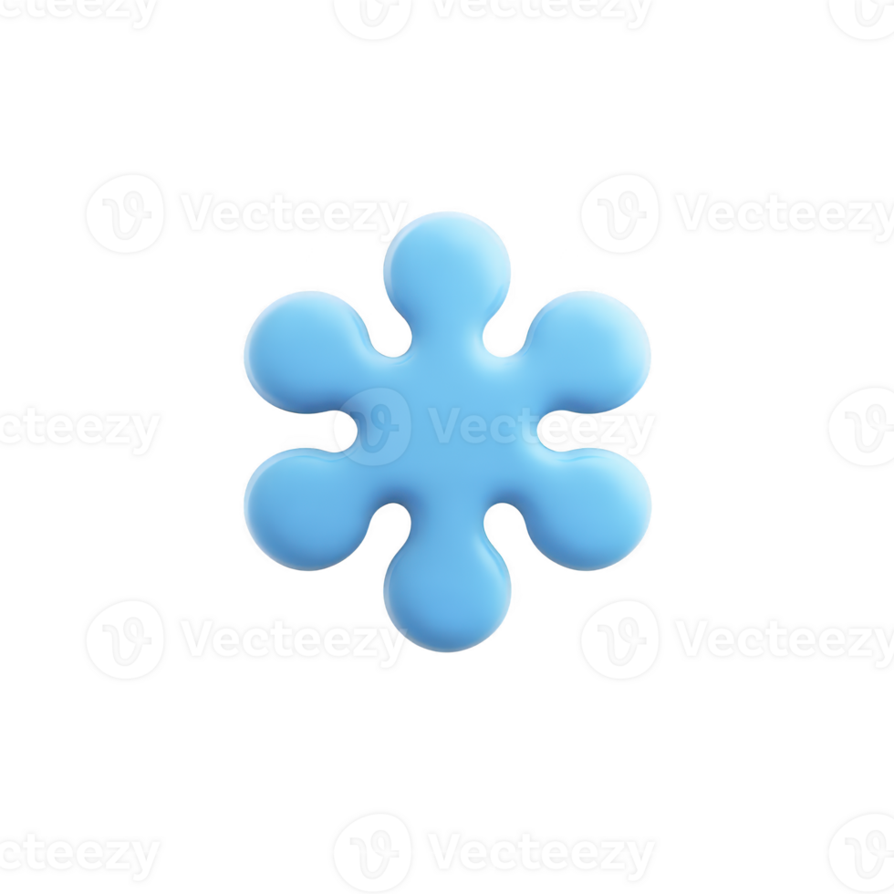 Blue abstract shape resembling snowflake or flower with rounded edges, isolated on transparency background. design is simple and modern, evoking sense of calm and creativity png