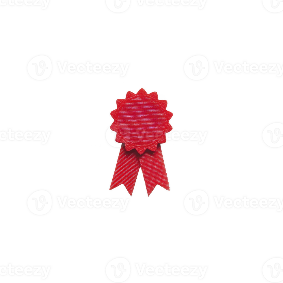 Vibrant red award ribbon with rosette design symbolizes achievement and recognition. ribbon features circular rosette with two tails, often used in competitions or ceremonies png