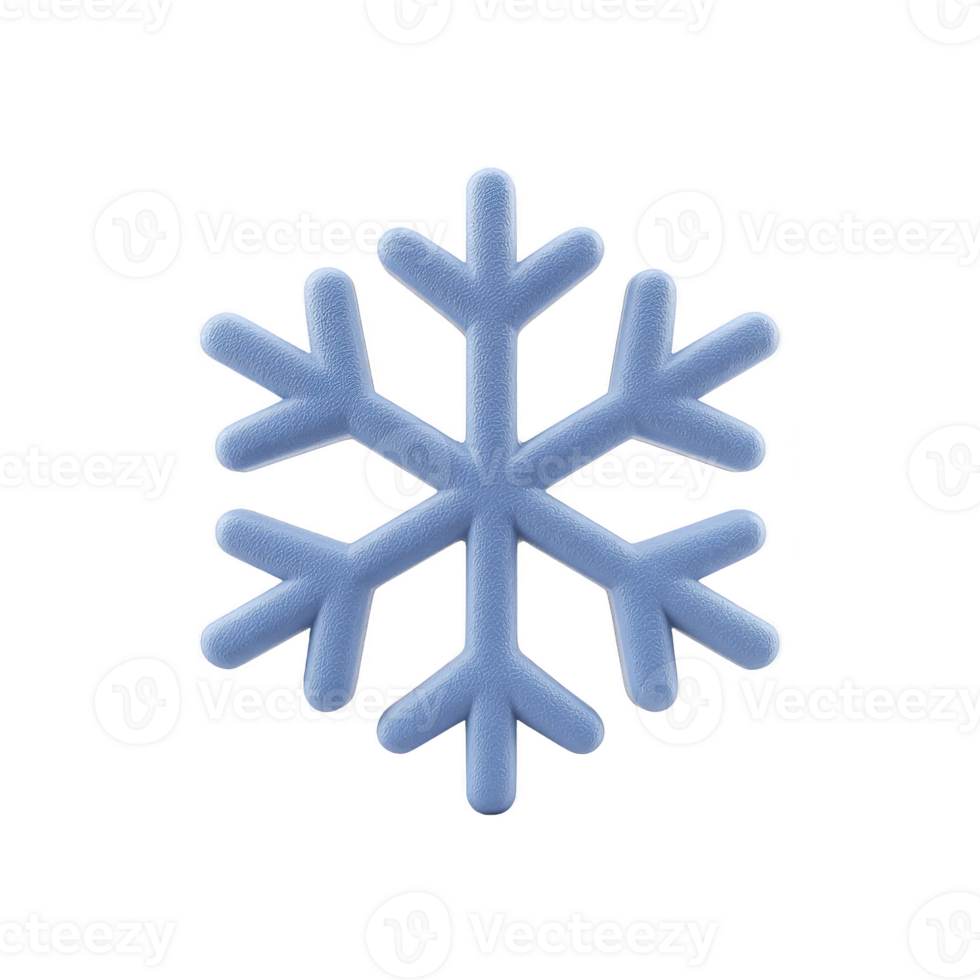 Blue snowflake icon with simple, symmetrical design, symbolizing winter and cold weather. snowflake has six arms and smooth texture, set against transparent background png