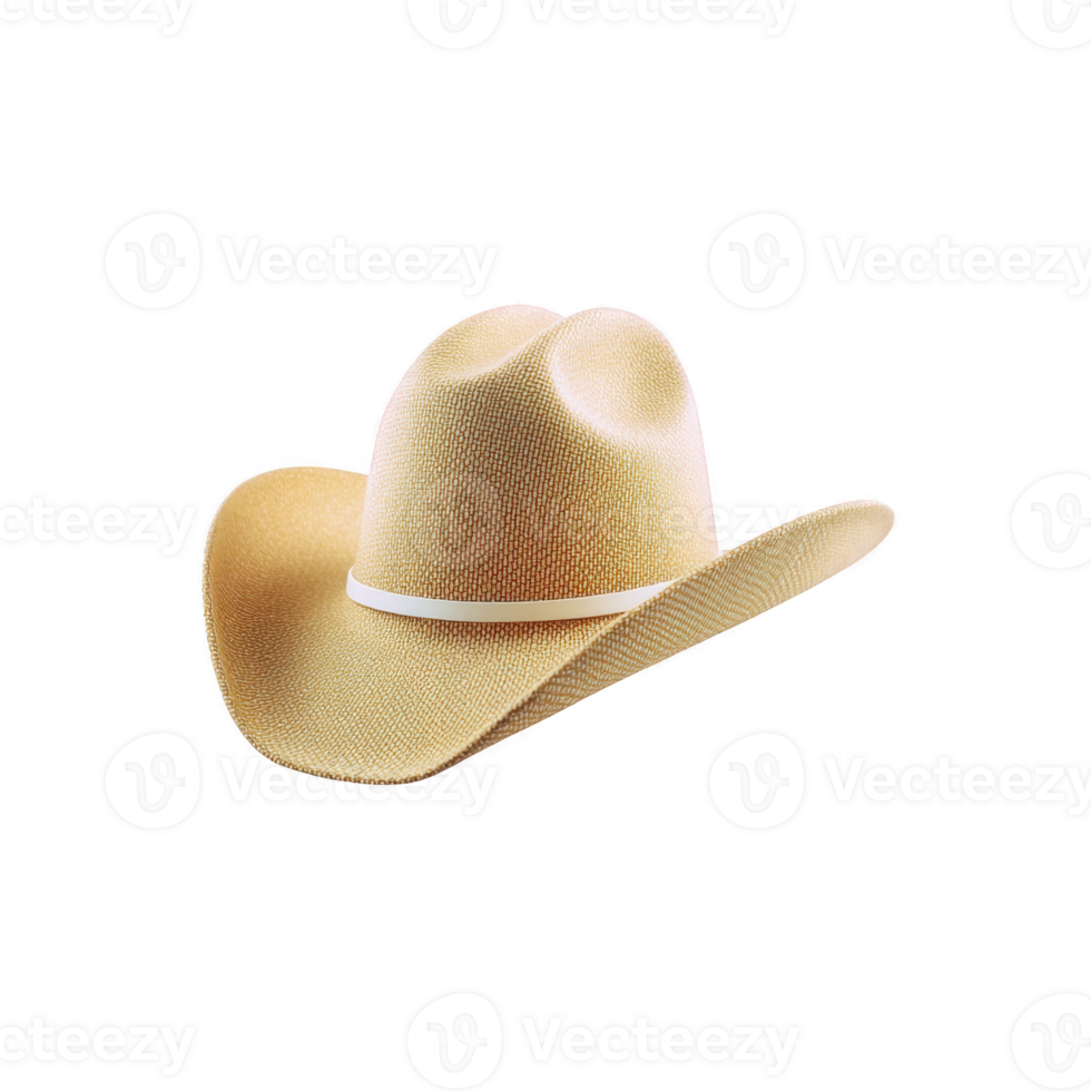 Classic straw cowboy hat with wide brim and white band, perfect for sunny days and outdoor adventures. hat texture and shape evoke sense of rugged style and practicality png