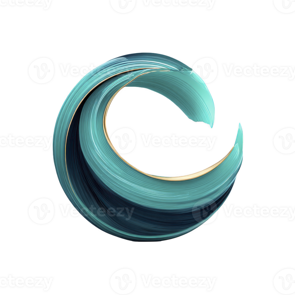 Swirling abstract design in shades of blue and teal forms circular shape, resembling wave or crescent. smooth, flowing lines create sense of motion and elegance against transparent background png