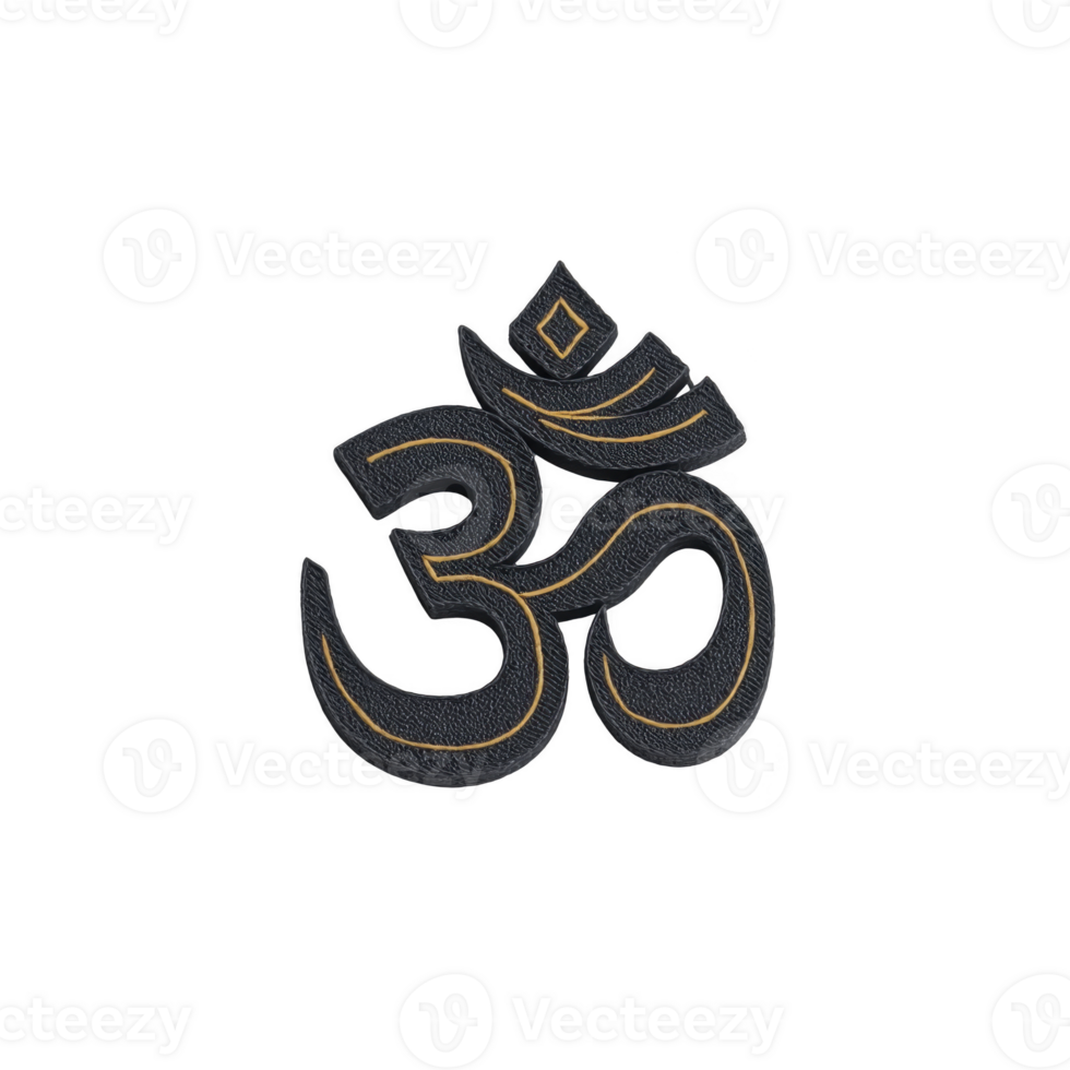 Image features stylized Om symbol with gold outline transparency background, representing spirituality and meditation. design is simple yet elegant, often associated with Hinduism and yoga png
