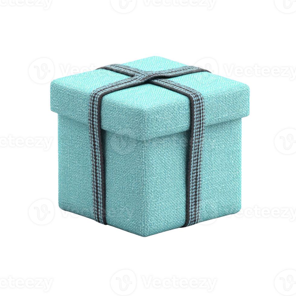 Small, textured turquoise gift box with black ribbon, perfect for special occasions and celebrations. box elegant design adds touch of sophistication and charm png