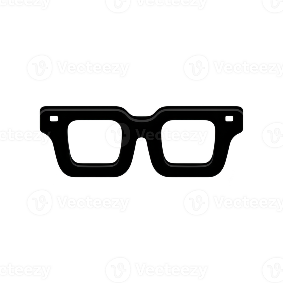 Simple black silhouette of eyeglasses with classic rectangular frame design, often associated with retro or vintage style. image is minimalistic and iconic png