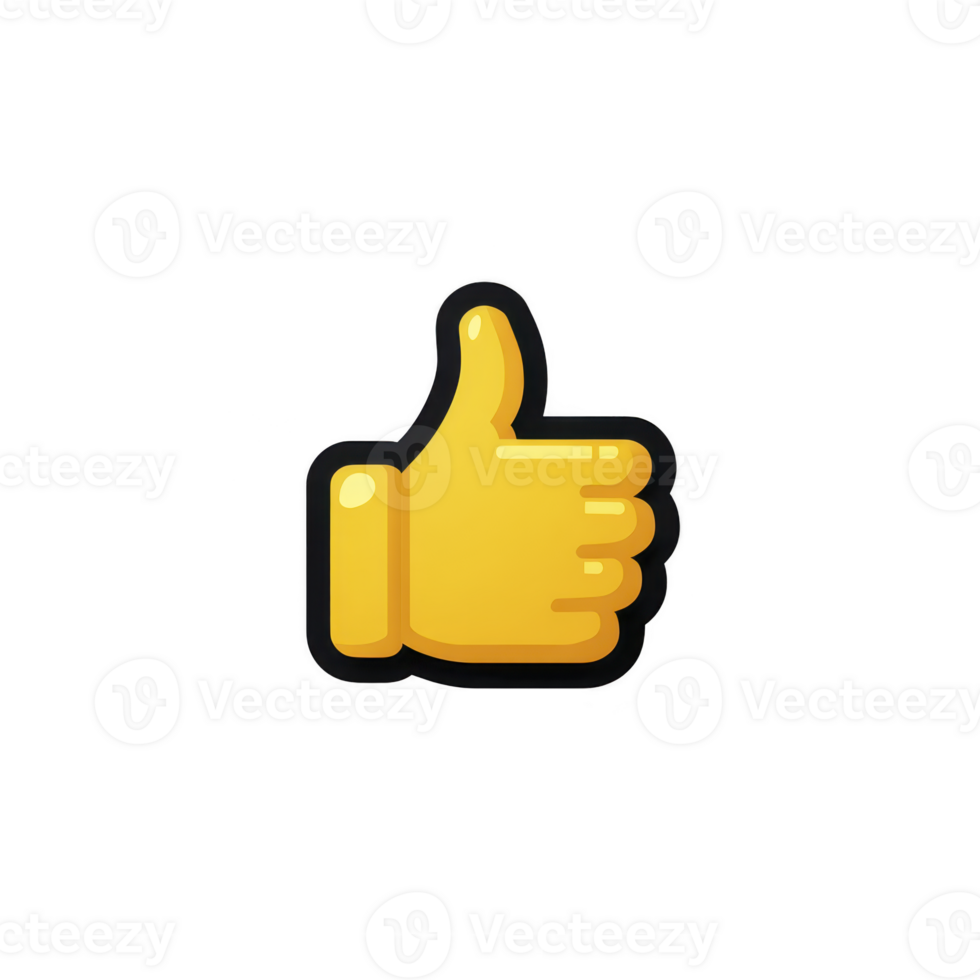Yellow thumbs up emoji with black outline, symbolizing approval or agreement, is depicted on transparent background. design is simple and modern, conveying positive message png