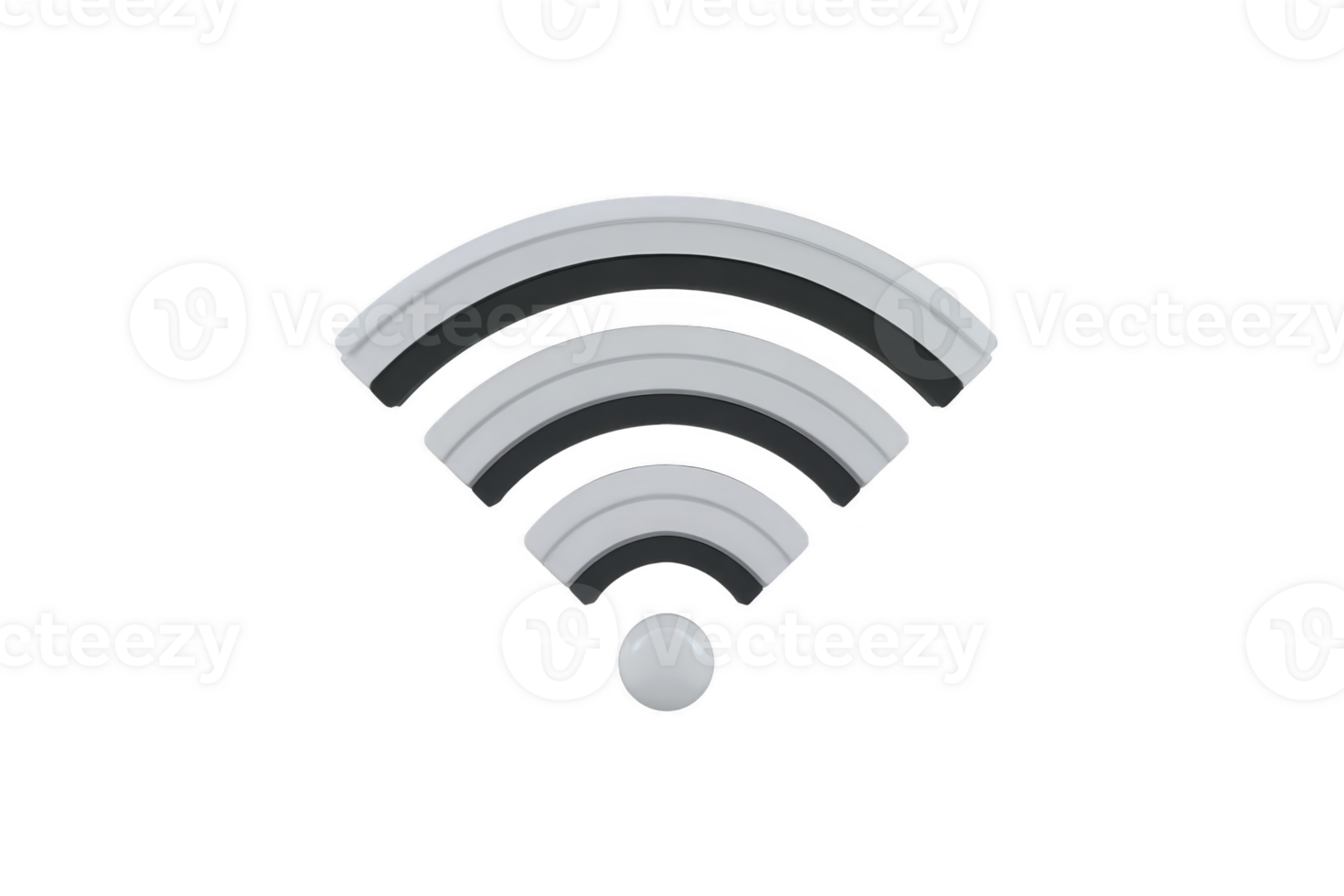 3D illustration of Wi Fi symbol with modern, sleek design, featuring three curved lines and dot at bottom, representing wireless connectivity and internet access png